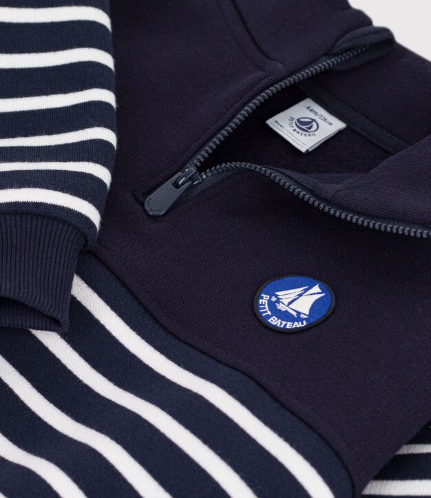 Katoenen sweatshirt met strepen en schipperskraag voor kinderen blauw/wit