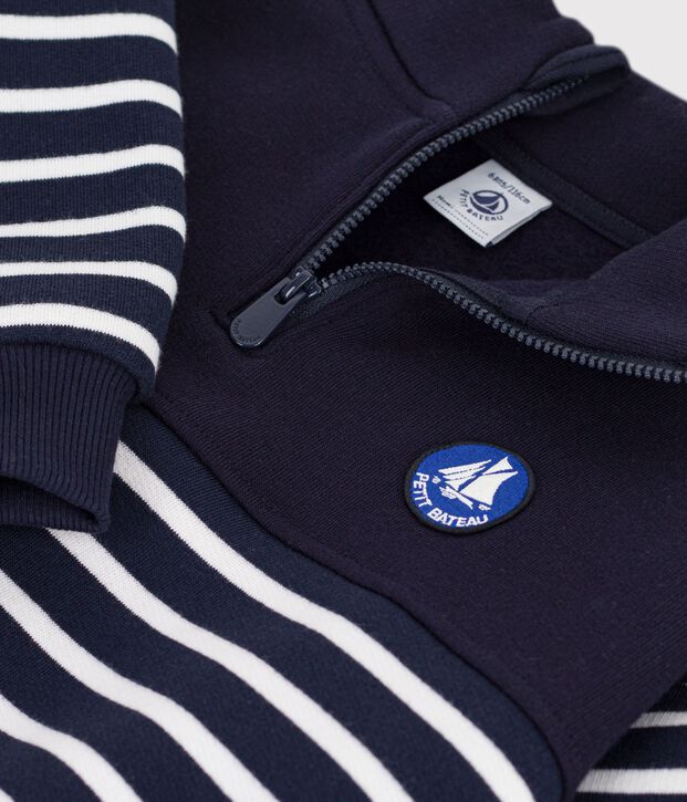 Katoenen sweatshirt met strepen en schipperskraag voor kinderen blauw/wit