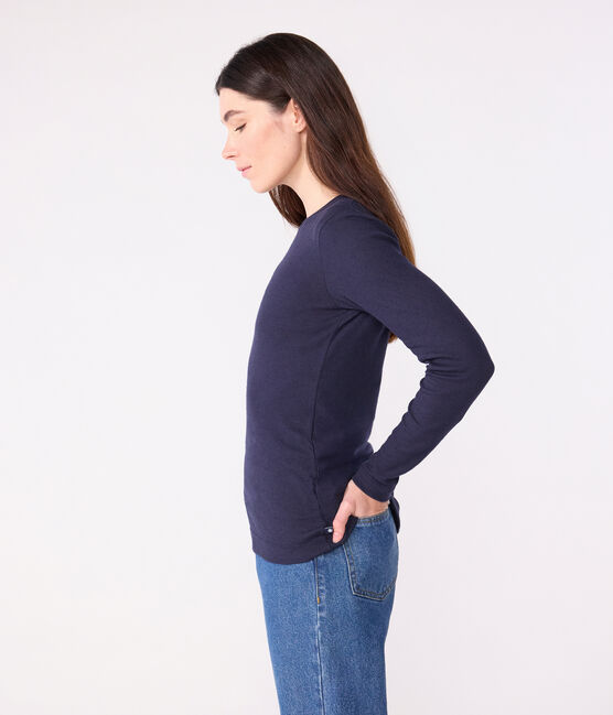 T-shirt met lange mouwen van katoen en wol voor dames - L'Iconique blauw SMOKING