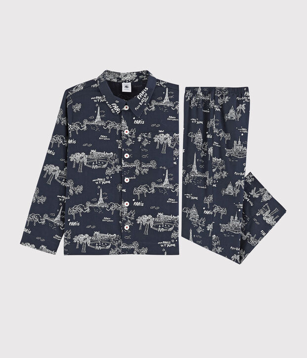 Katoenen jongenspyjama met print van Parijs blauw/wit