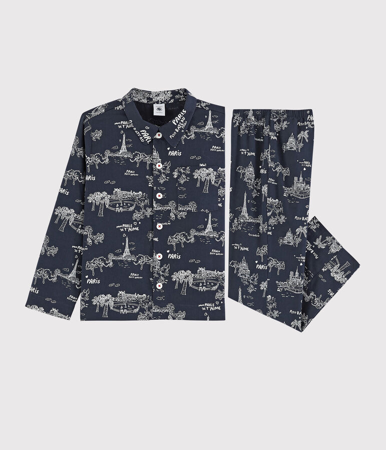 Pyjama imprim&eacute; Paris petit gar&ccedil;on en coton bleu/blanc