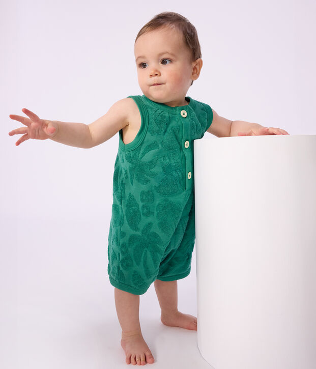 Kort babypakje van katoen met palmmotief groen