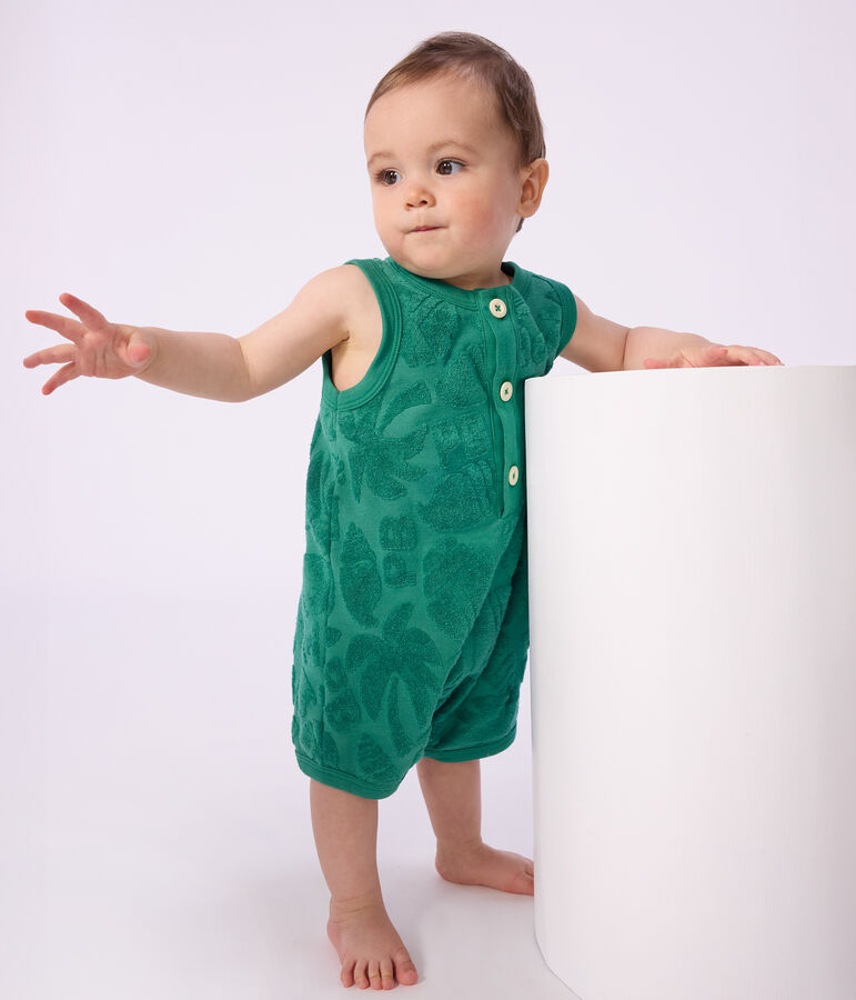 Combinaison courte b&eacute;b&eacute; en coton motifs palmiers vert