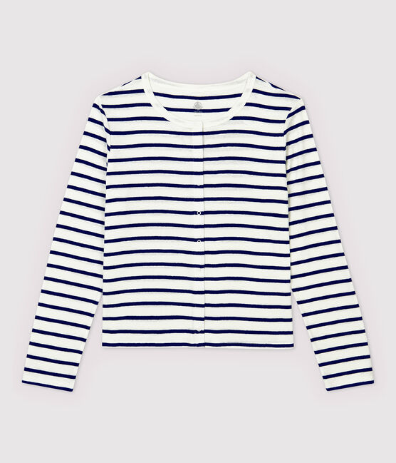 Cardigan en coton/lin rayé Femme blanc MARSHMALLOW/bleu MEDIEVAL