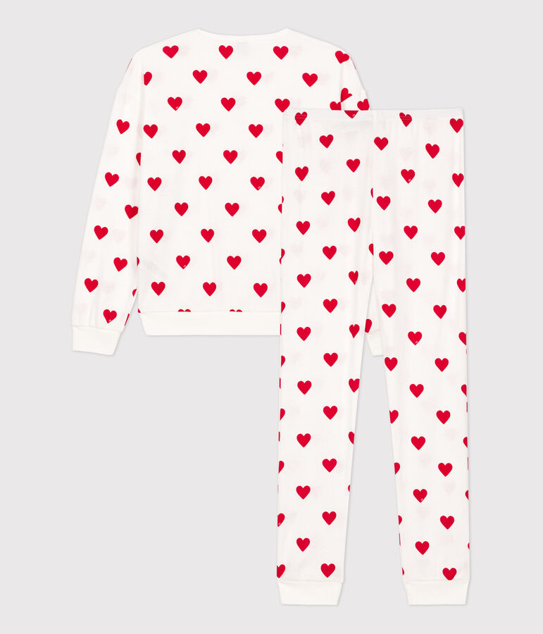 Pyjama c&oelig;ur en coton femme blanc/rouge