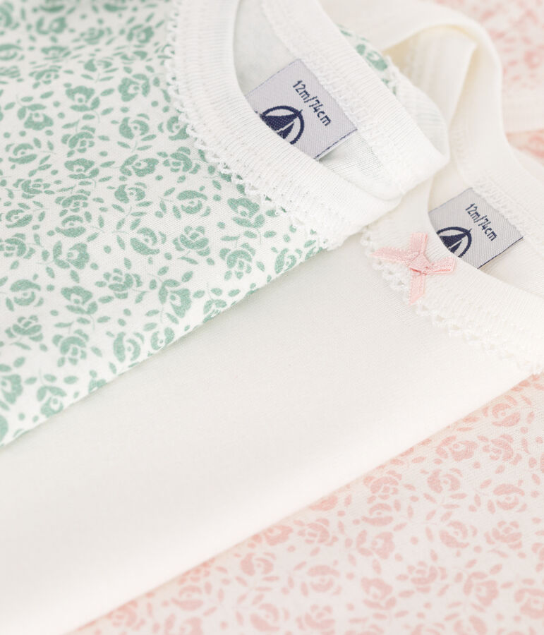 Setje met 3 katoenen babyrompertjes met korte mouw en bloemenprint multicouleur