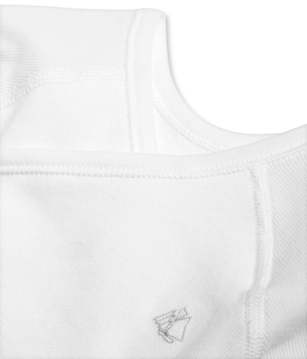Body naissance manches longues b&eacute;b&eacute; mixte en coton gratt&eacute; blanc Ecume