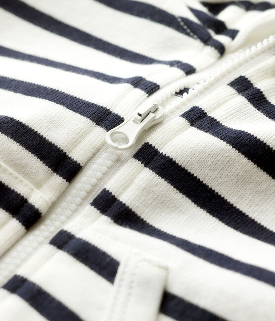 Sweatshirt à capuche en jersey bébé garçon blanc MARSHMALLOW/bleu SMOKING