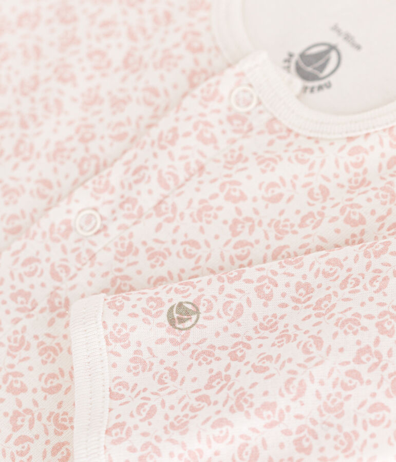 Katoenen bodypyjama zonder voetjes wit/roze