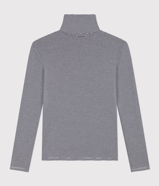 L'Iconique, katoenen T-shirt met rolkraagje voor dames blauw/wit