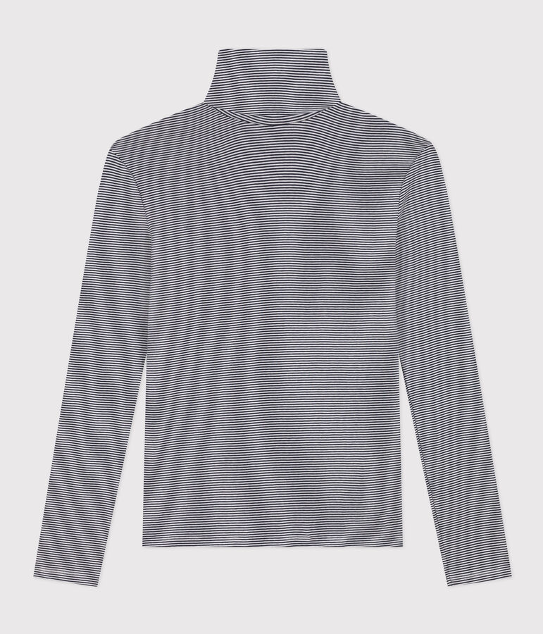 L'Iconique, katoenen T-shirt met rolkraagje voor dames blauw/wit