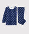 Pyjama jacquard yeti en laine et coton petit garçon bleu MEDIEVAL/blanc MARSHMALLOW