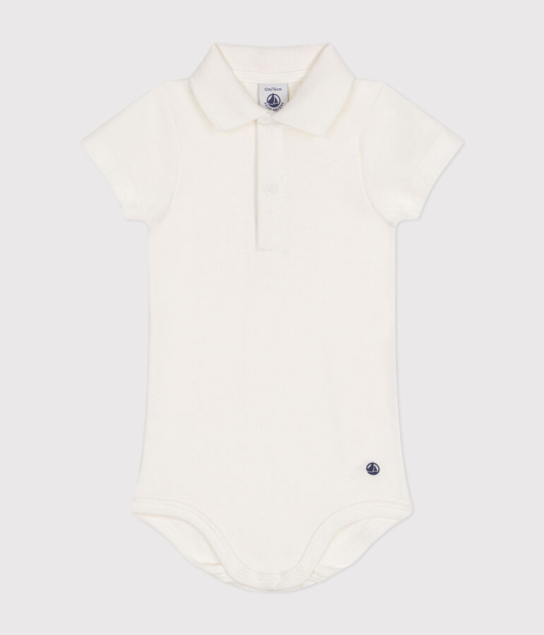 Body manches courtes b&eacute;b&eacute; col polo en coton blanc