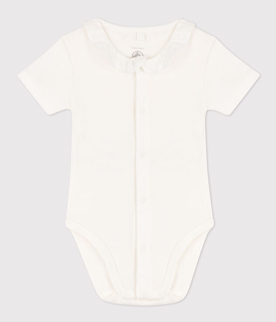 Body van katoen met kraagje en korte mouwen voor baby's wit MARSHMALLOW