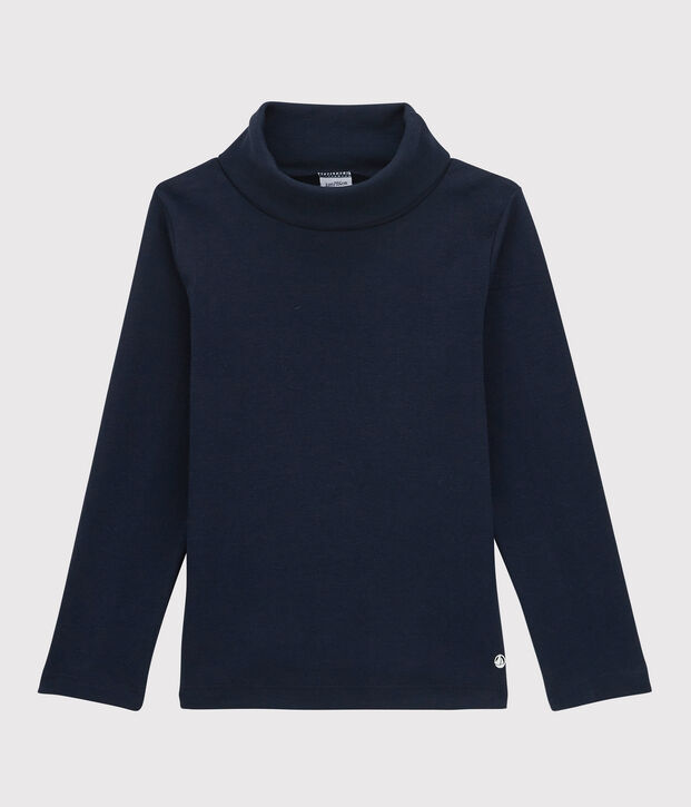 Sous-pull en coton enfant fille / gar&ccedil;on bleu marine