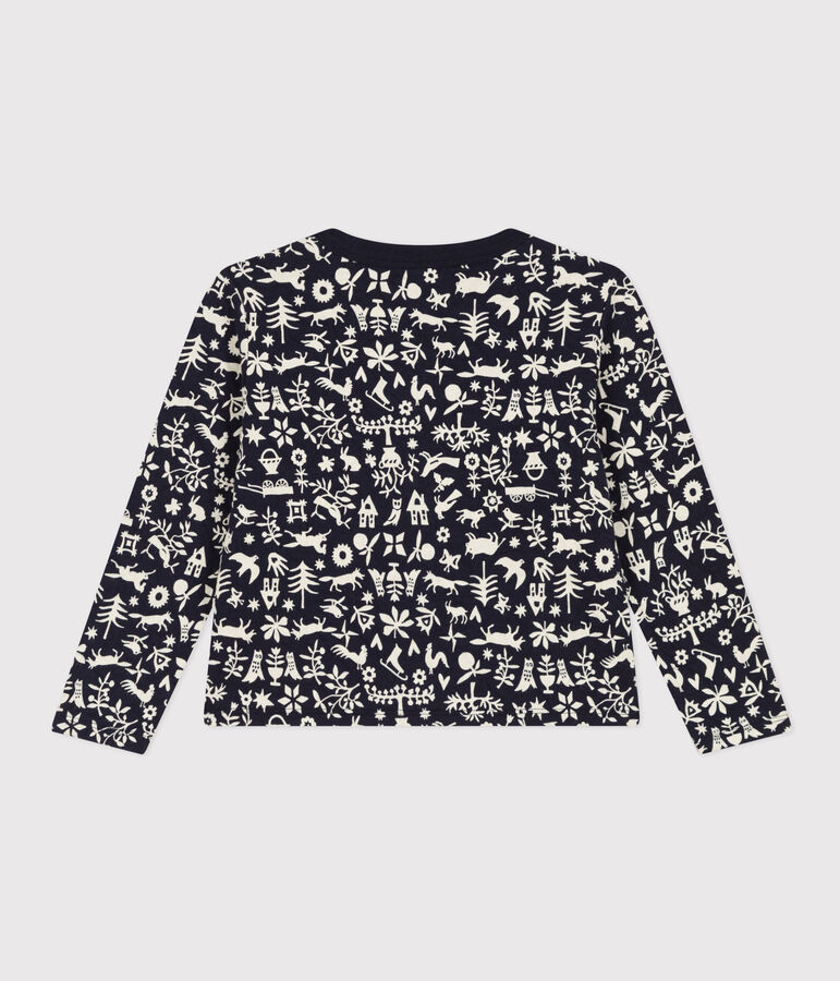 Vest in doorgestikte tubic met print voor meisjes blauw/ecru