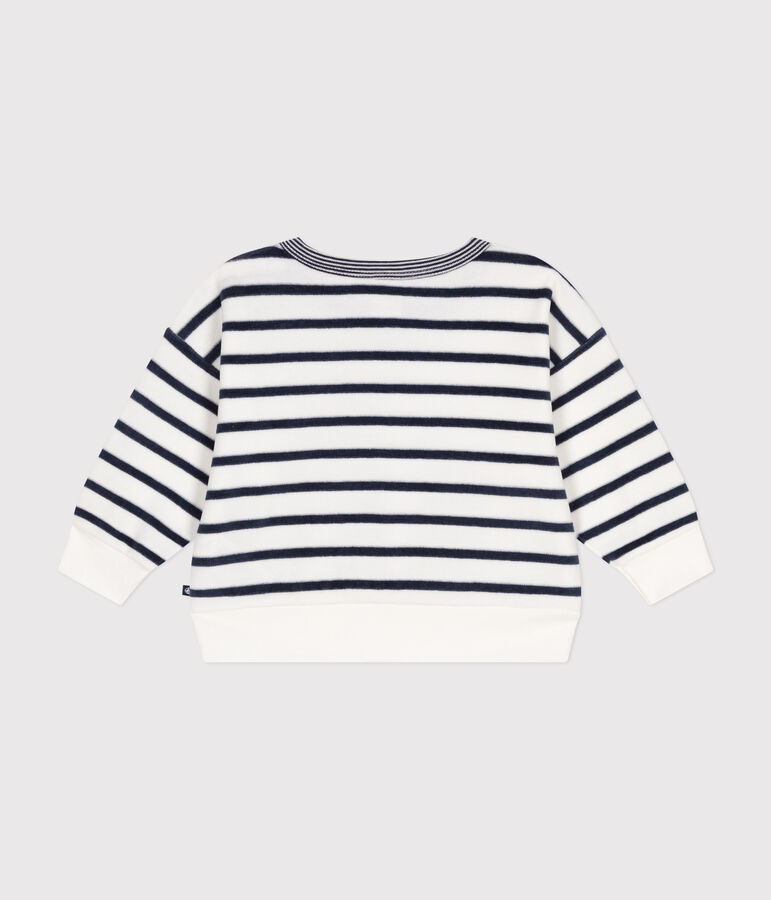 Sweatshirt en bouclette velours b&eacute;b&eacute; blanc/bleu
