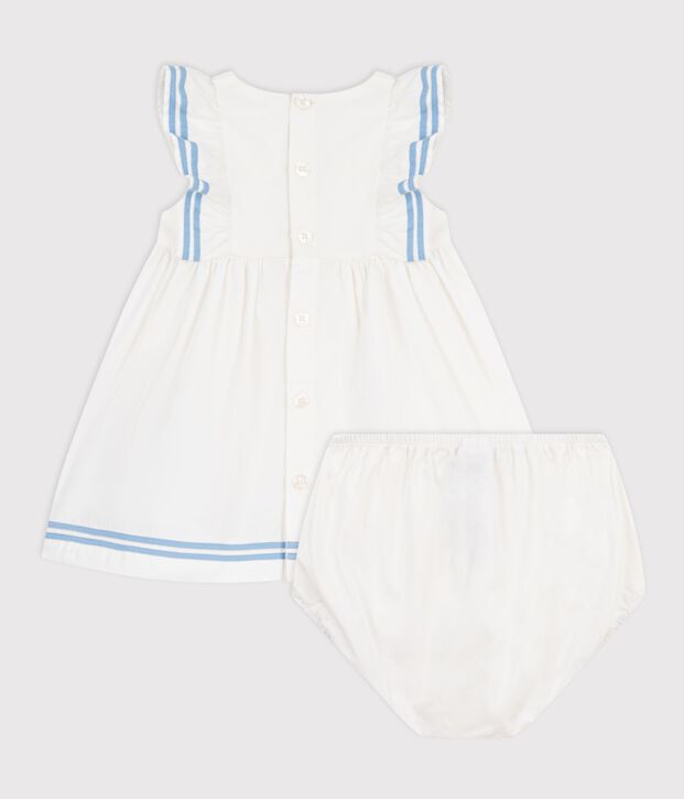 Robe b&eacute;b&eacute; en coton sans manches unie et son bloomer blanc