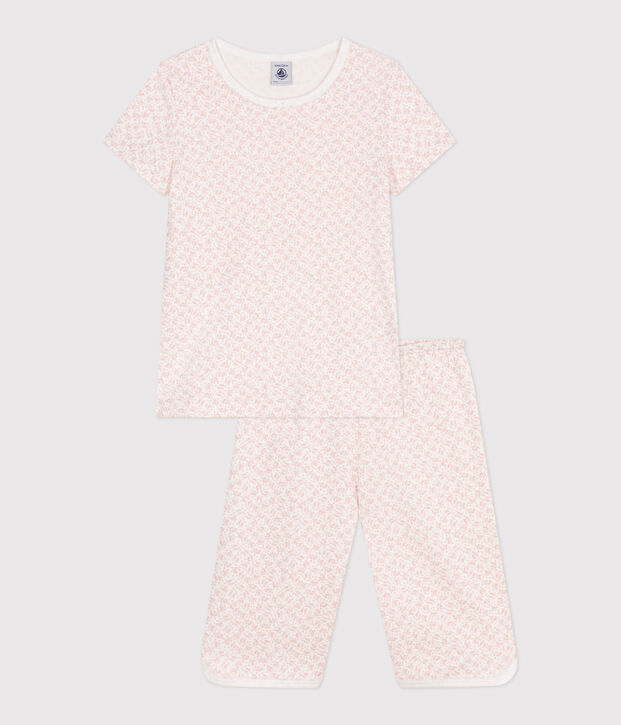 Katoenen capri pyjama met bloemenprint voor kinderen wit/roze