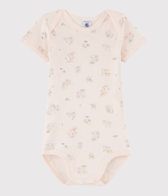 Rompertje met korte mouwen babymeisje roze FLEUR/wit MULTICO