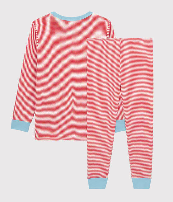 Gestreepte katoenen pyjama voor jongetjes oranje OURSIN/wit MARSHMALLOW