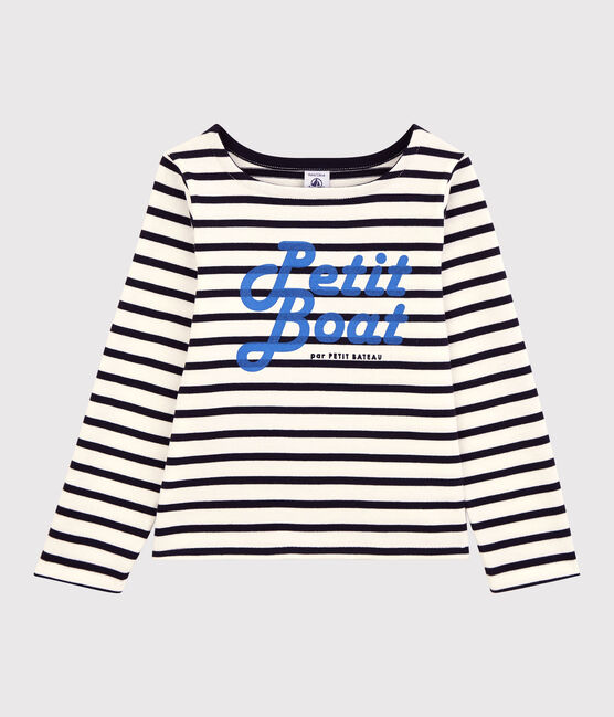 Marinetruitje voor meisjes in katoen wit MARSHMALLOW/blauw SMOKING