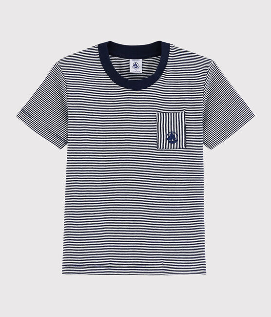 Tee-shirt manches courtes en coton enfant garçon bleu SMOKING/blanc MARSHMALLOW