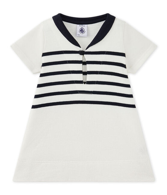 Robe bébé fille en jersey lourd blanc MARSHMALLOW/bleu SMOKING