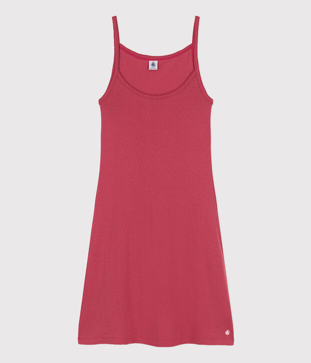 Nuisette unie en coton ajour&eacute; femme rose