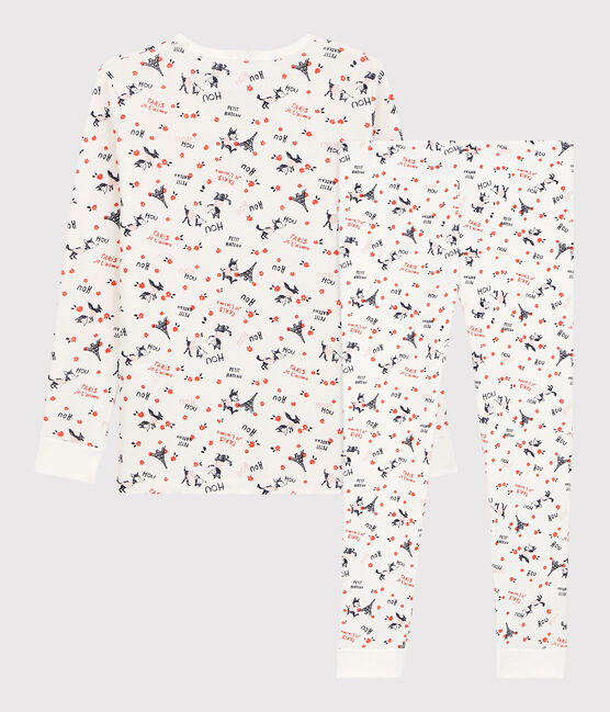 Snugfit meisjespyjama met Parijs print, van biologisch katoen wit MARSHMALLOW/wit MULTICO