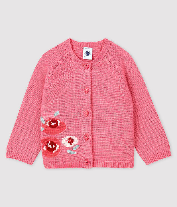 Cardigan b&eacute;b&eacute; fille avec jacquard rose