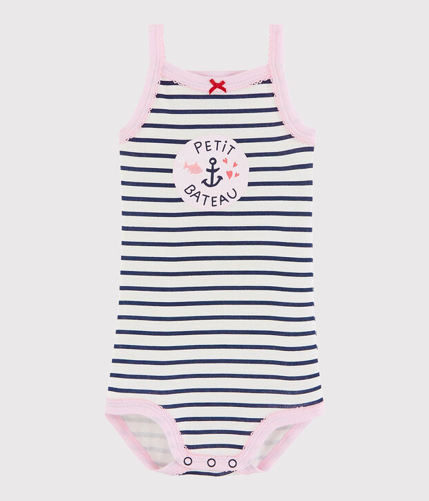 Rompertje met schouderbandjes baby meisje wit/blauw