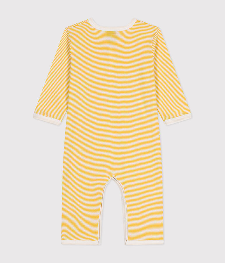 Katoenen babypyjama met lange mouw en zonder voetjes geel/wit