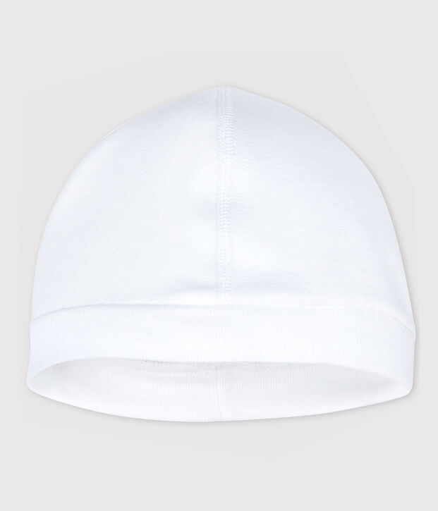 Bonnet naissance blanc b&eacute;b&eacute; en coton biologique blanc