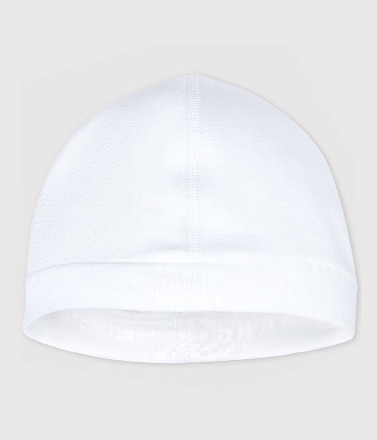 Bonnet naissance blanc b&eacute;b&eacute; en coton biologique blanc