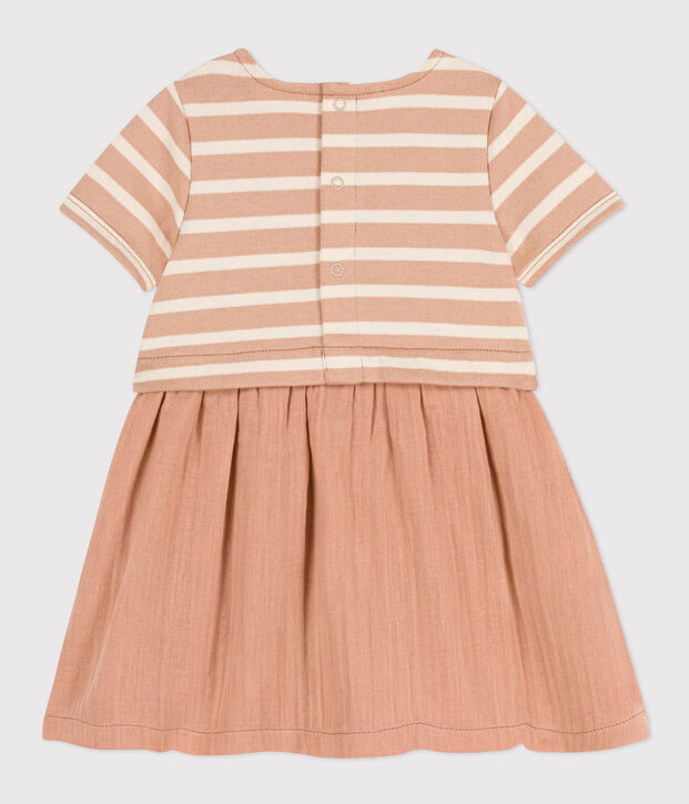 Robe manches courtes b&eacute;b&eacute; bi-mati&egrave;re beige/&eacute;cru