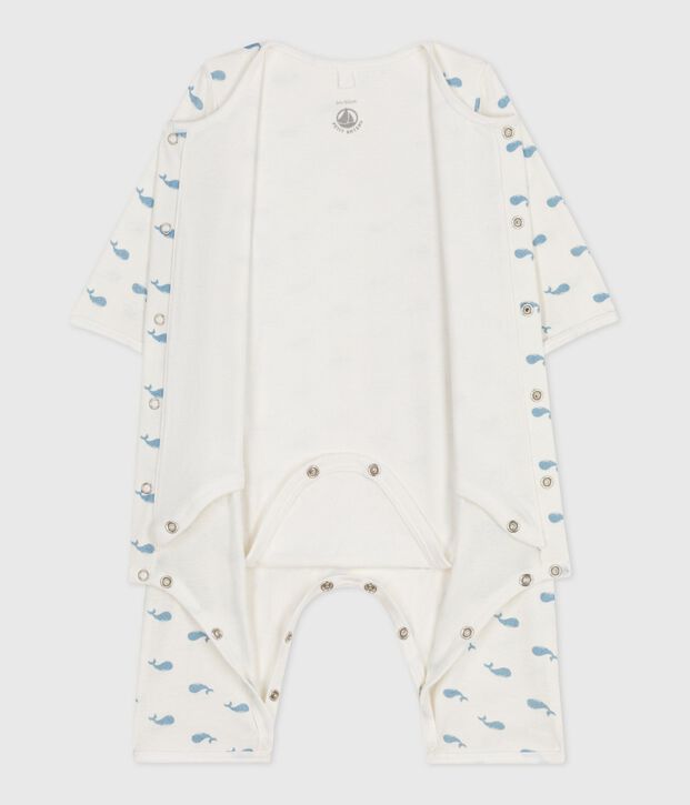 Bodyjama b&eacute;b&eacute; sans pieds en coton imprim&eacute; baleines blanc/bleu