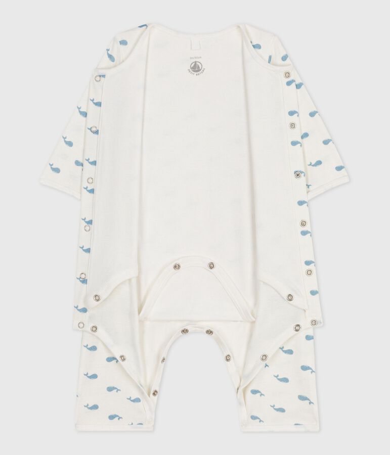 Bodyjama b&eacute;b&eacute; sans pieds en coton imprim&eacute; baleines blanc/bleu