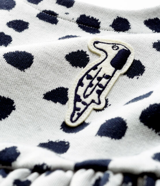 Jurk met lange mouwen babymeisje Jean Jullien wit MARSHMALLOW/ DOTTIES