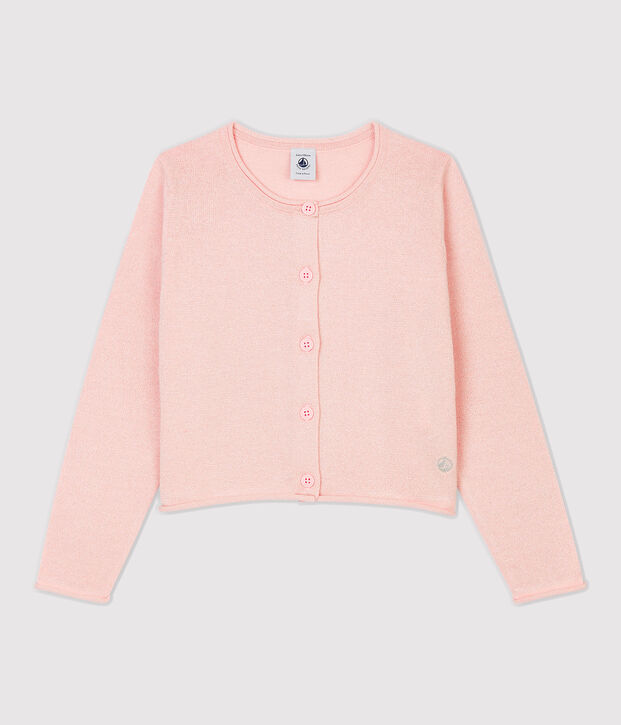 Cardigan en coton enfant fille rose/gris