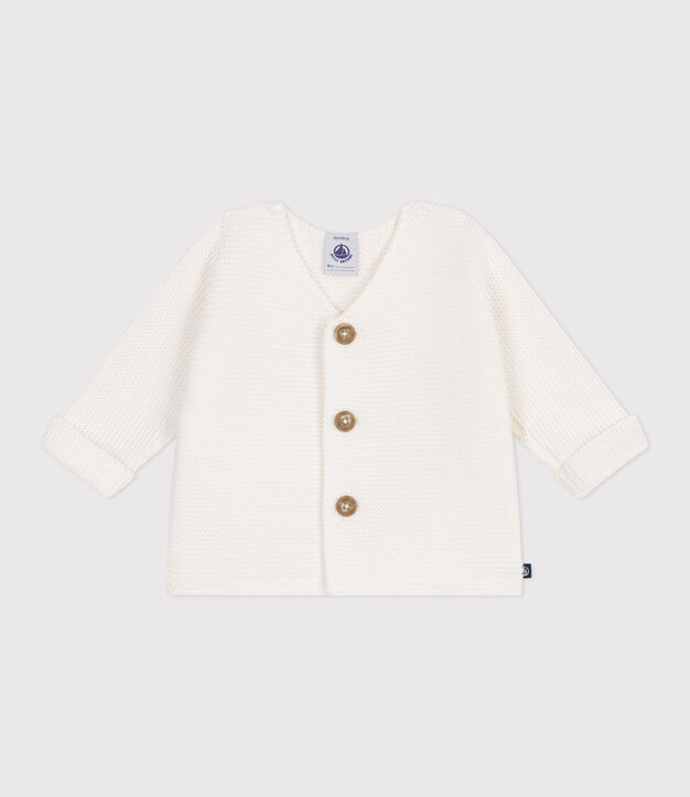 Cardigan b&eacute;b&eacute; mixte en coton uni blanc