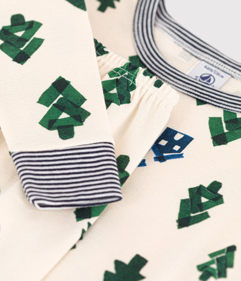 Aansluitende katoenen pyjama voor meisjes/jongens ecru/blauw/multicouleur