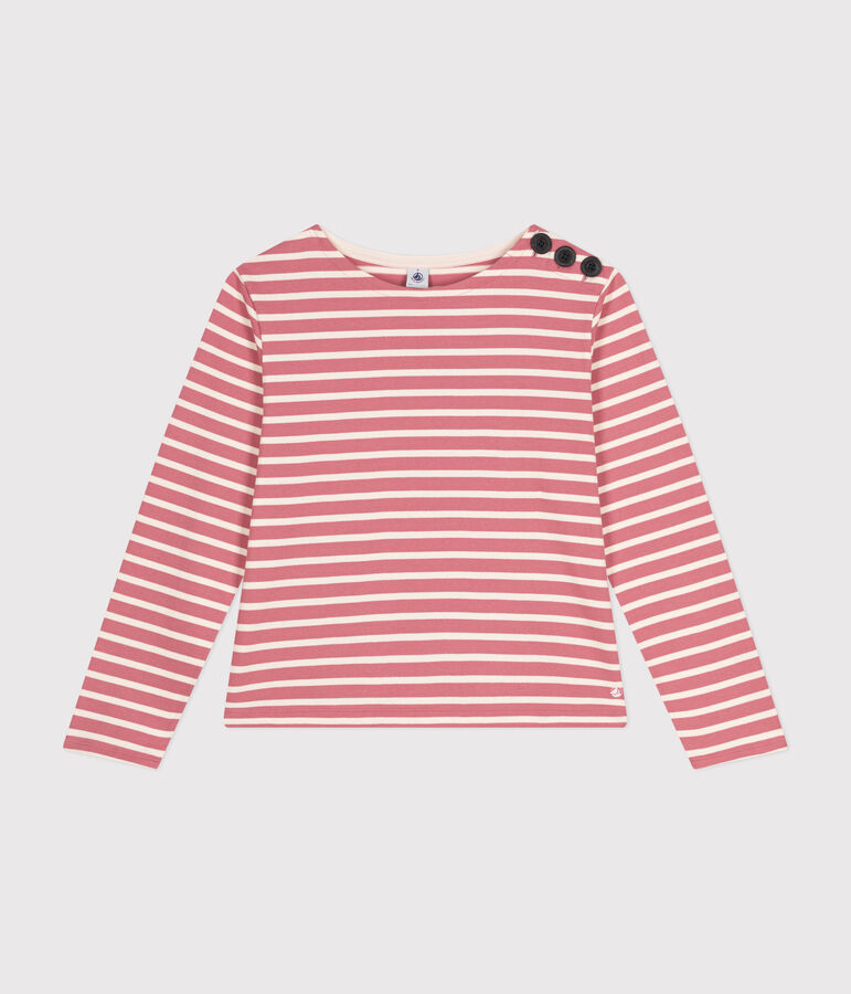 Katoenen marineshirt met knopen voor dames roze/ecru