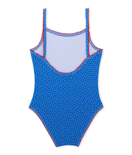 Maillot de bain fille 1 pièce à pois bleu DELFT/blanc LAIT