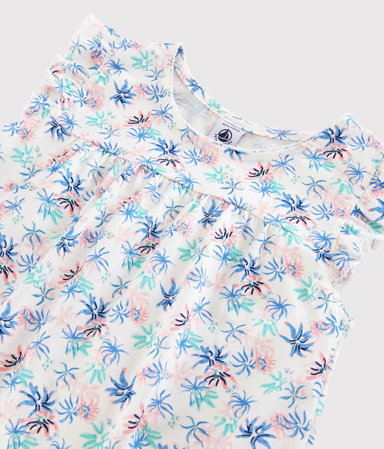 Pyjacourt imprim&eacute; an&eacute;mones petite fille en coton fin blanc/multicouleur
