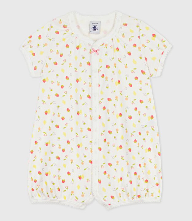 Kort katoenen kruippakje met fruitprint voor baby's wit/roze