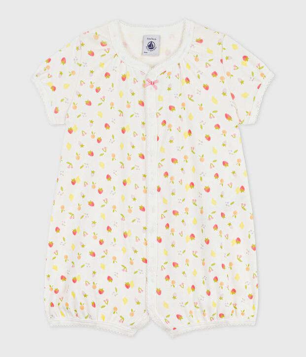 Combinaison courte b&eacute;b&eacute; en coton imprim&eacute; fruits blanc/rose