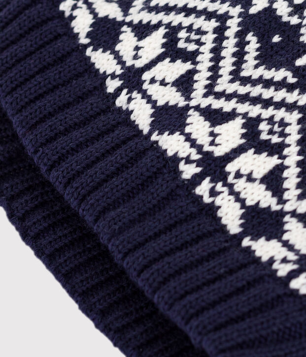 Wollen jacquardmuts voor kinderen blauw/wit