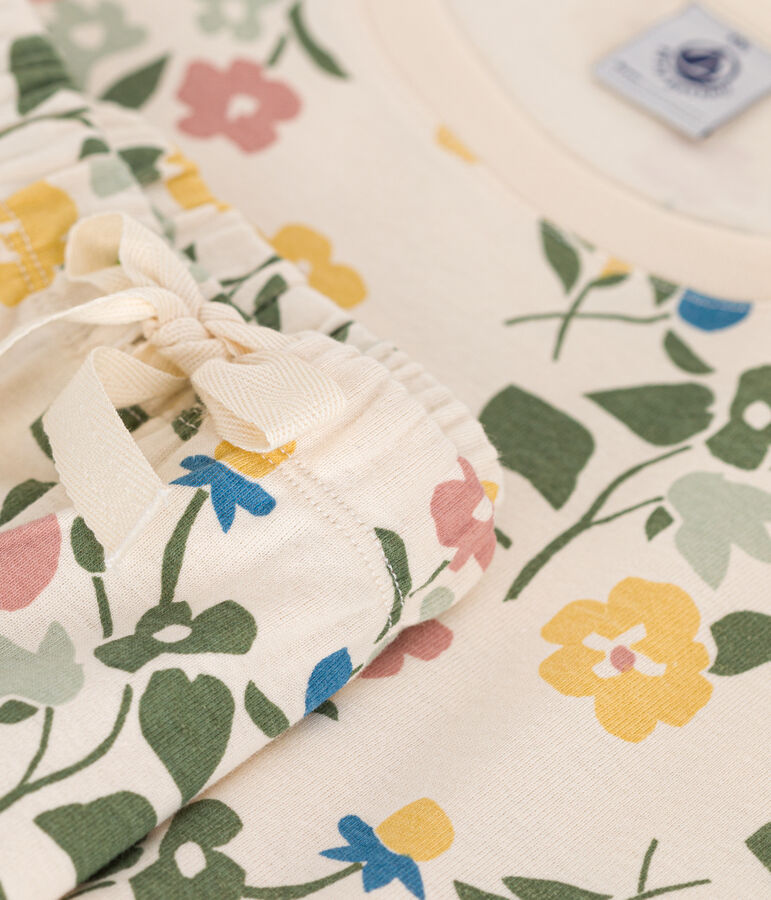 Katoenen pyjama met korte broek en T-shirt met bloemmotiefje voor dames ecru/multicouleur