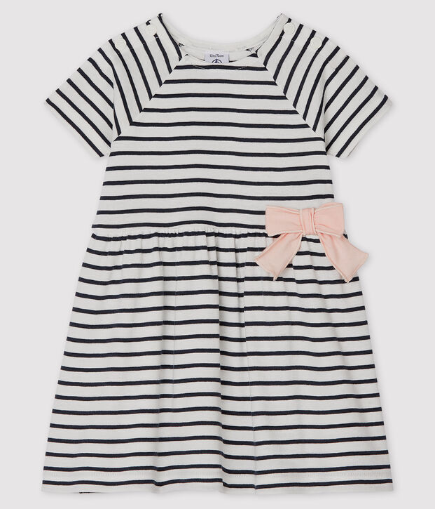 Robe manches courtes b&eacute;b&eacute; fille ray&eacute;e blanc/bleu